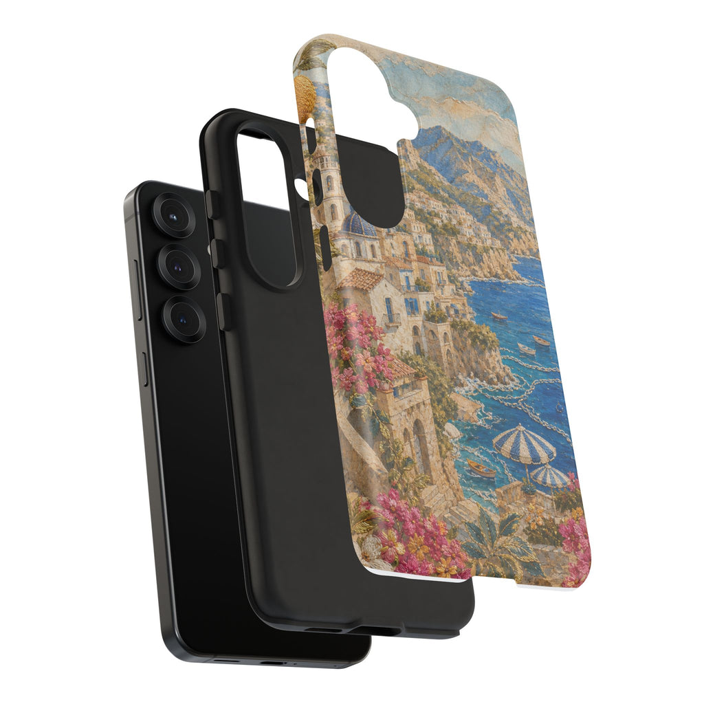 Amalfi Coast Phone Case, Fresco Embroidery-Look Art, Tough Protective Case