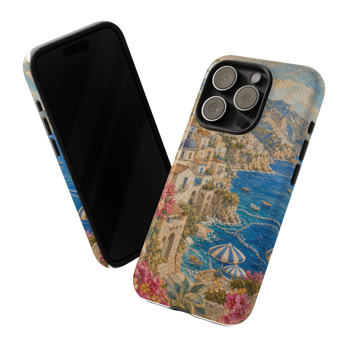 Amalfi Coast Phone Case, Fresco Embroidery-Look Art, Tough Protective Case