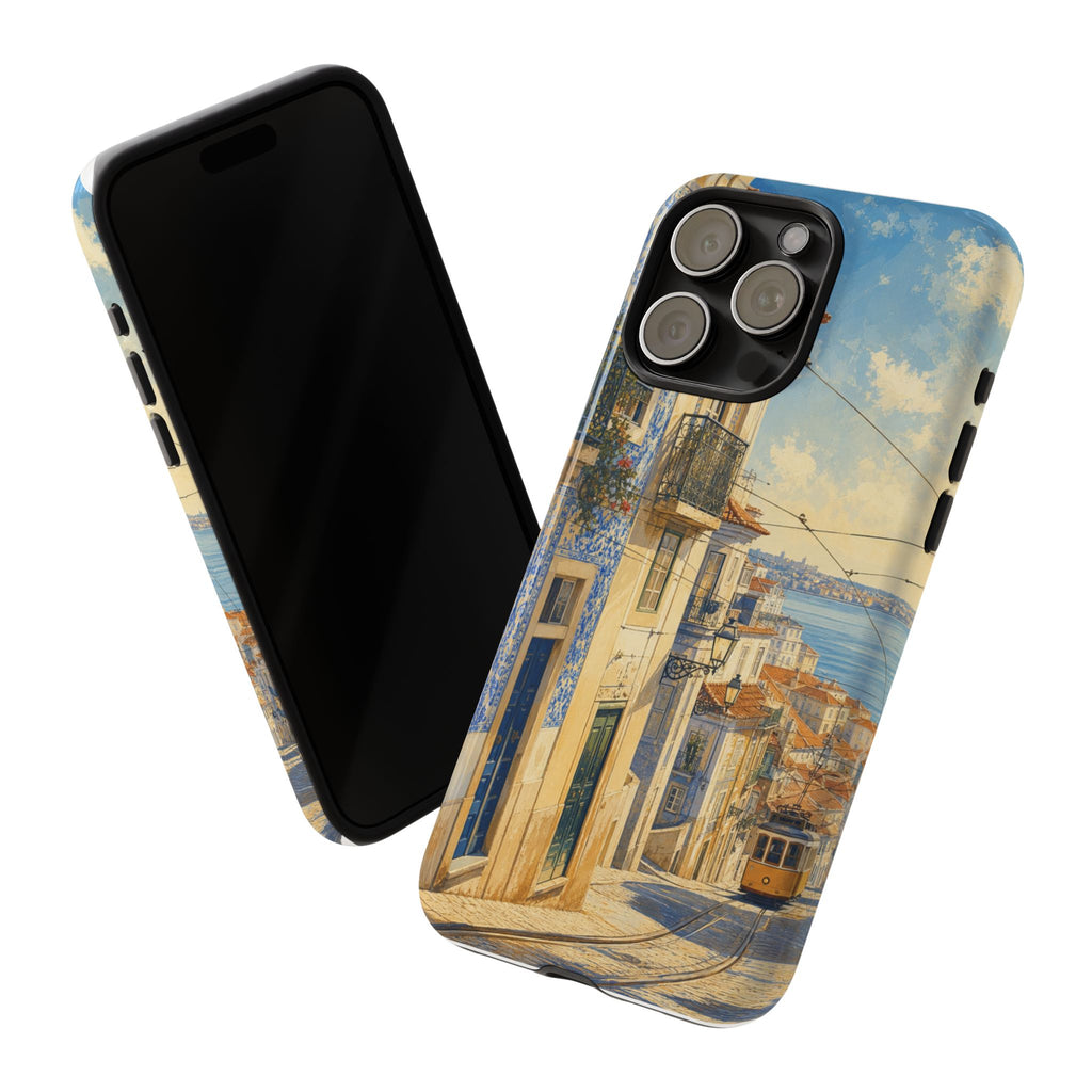 Lisbon Phone Case, Tram Street Travel Art, Tough Protective Case, Matte or Glossy