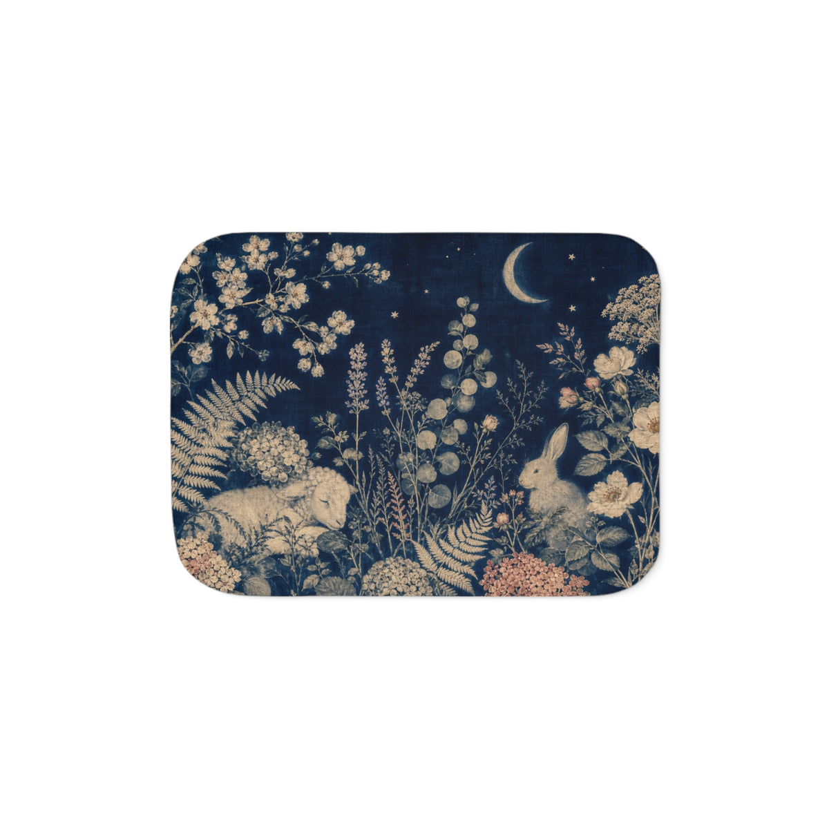 Moon Garden Nursery Blanket, Cyanotype Blue Sherpa Throw, Celestial Nursery Decor, Baby Toddler Blanket, Baby Shower Gift