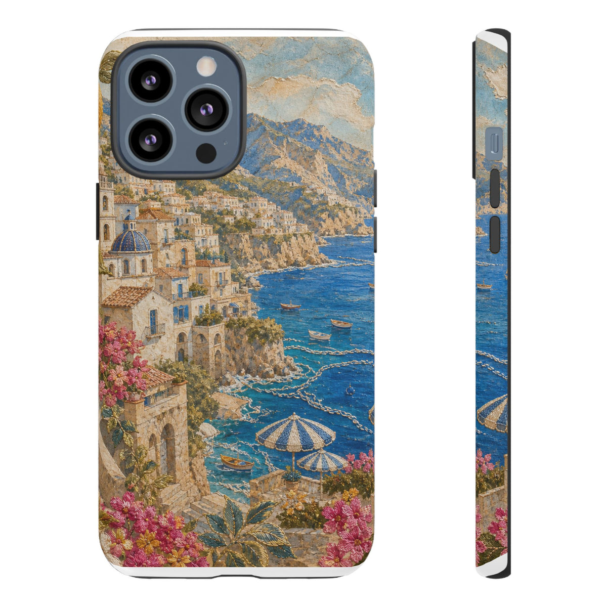 Amalfi Coast Phone Case, Fresco Embroidery-Look Art, Tough Protective Case