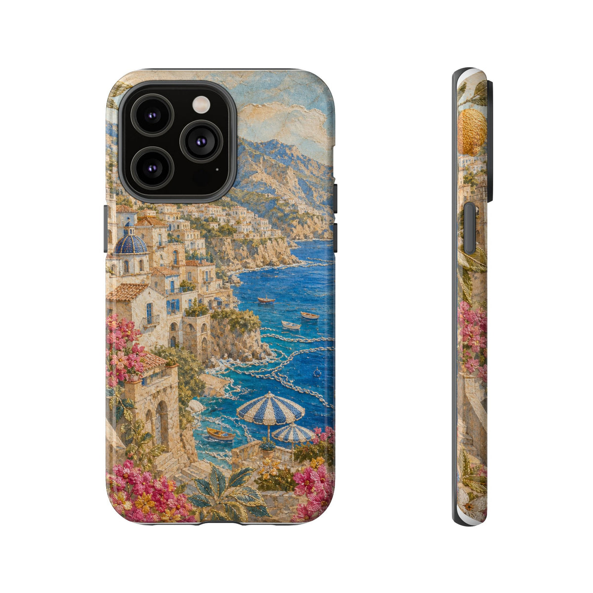 Amalfi Coast Phone Case, Fresco Embroidery-Look Art, Tough Protective Case