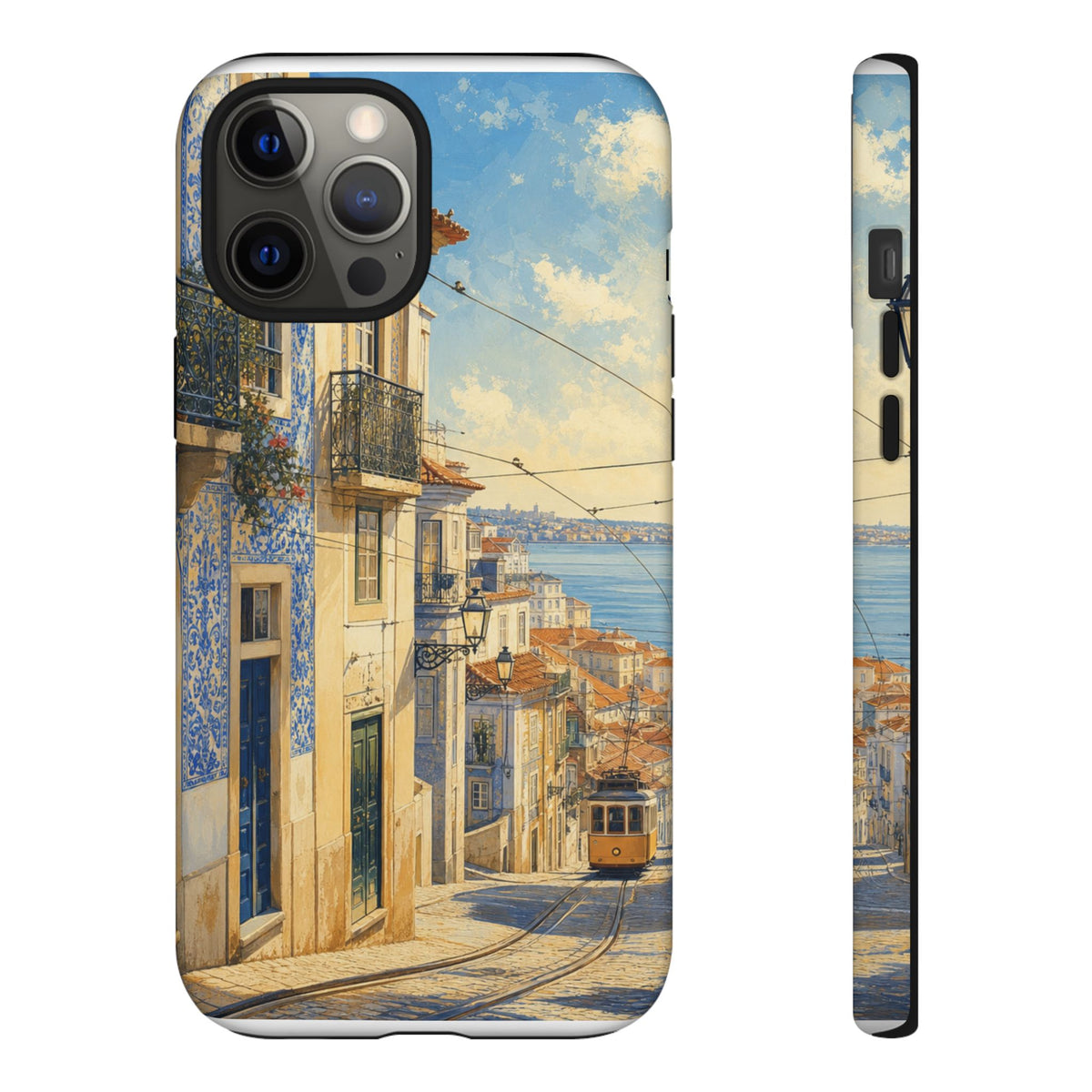 Lisbon Phone Case, Tram Street Travel Art, Tough Protective Case, Matte or Glossy