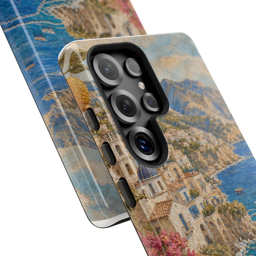 Amalfi Coast Phone Case, Fresco Embroidery-Look Art, Tough Protective Case