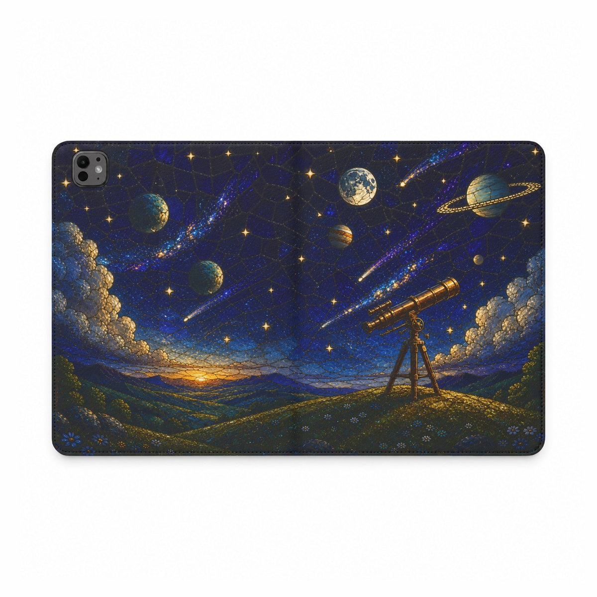 Celestial iPad Case, Starlight Observatory Stained Glass Folio, Vegan Leather Tablet Case, Astronomy Gift, Star Gift