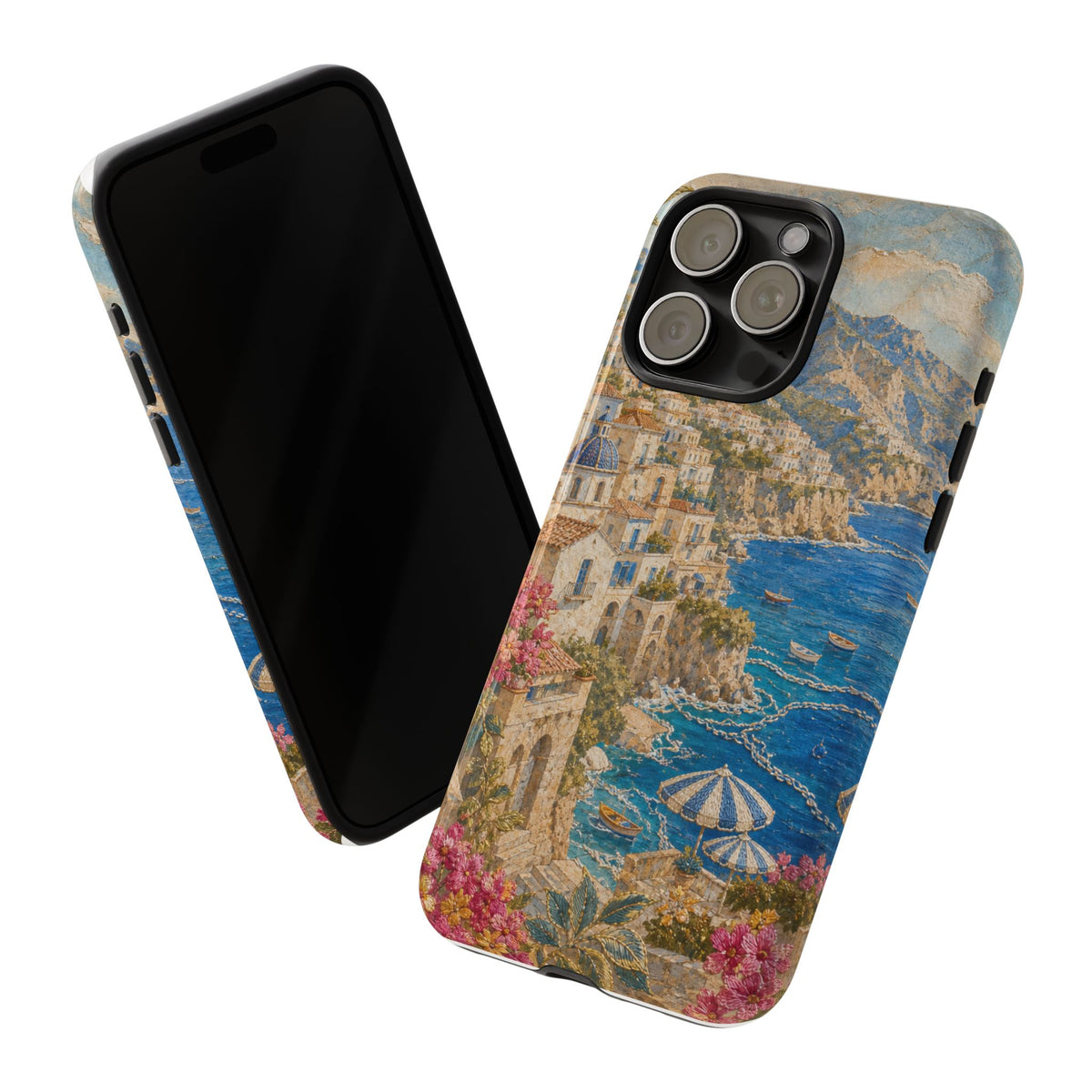 Amalfi Coast Phone Case, Fresco Embroidery-Look Art, Tough Protective Case