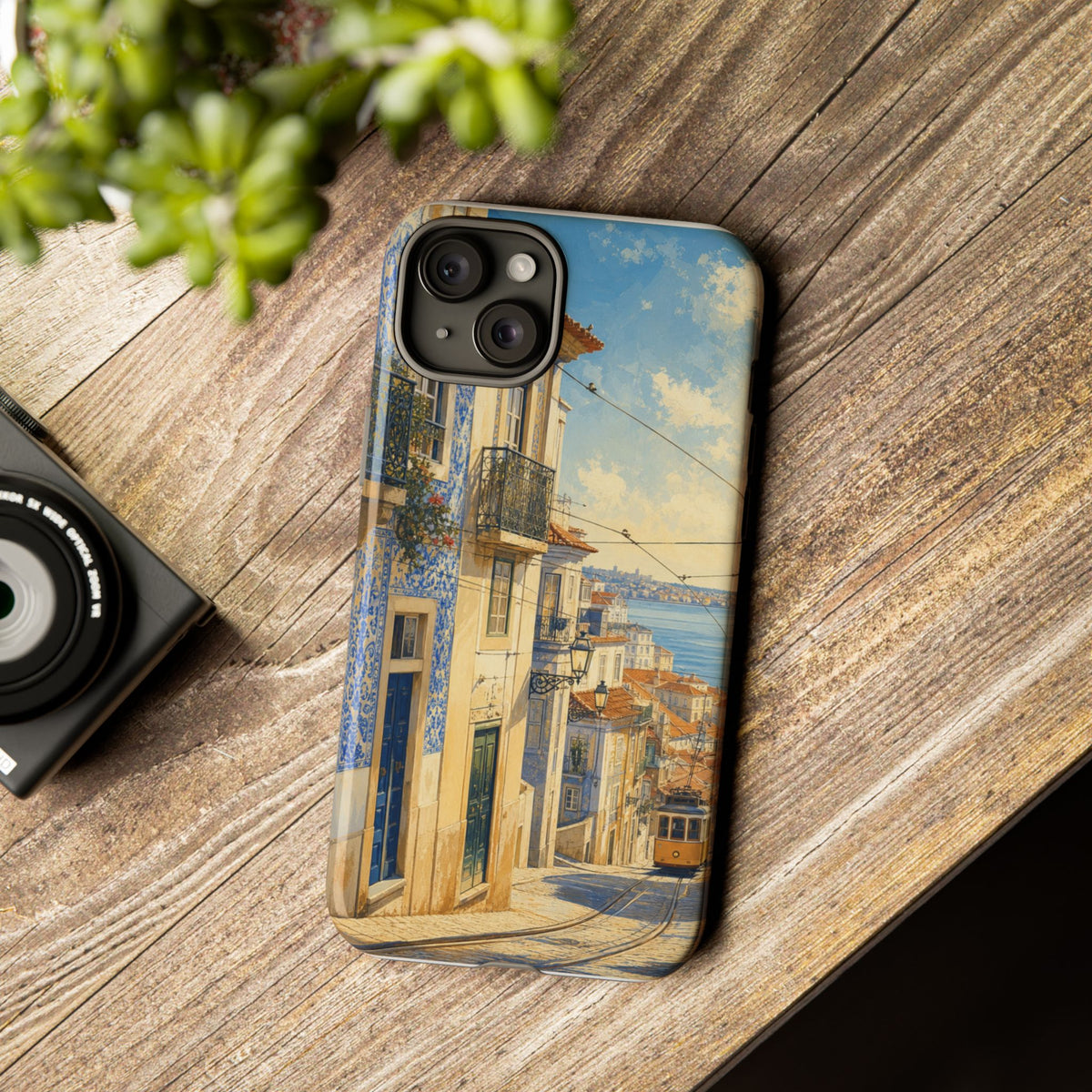 Lisbon Phone Case, Tram Street Travel Art, Tough Protective Case, Matte or Glossy