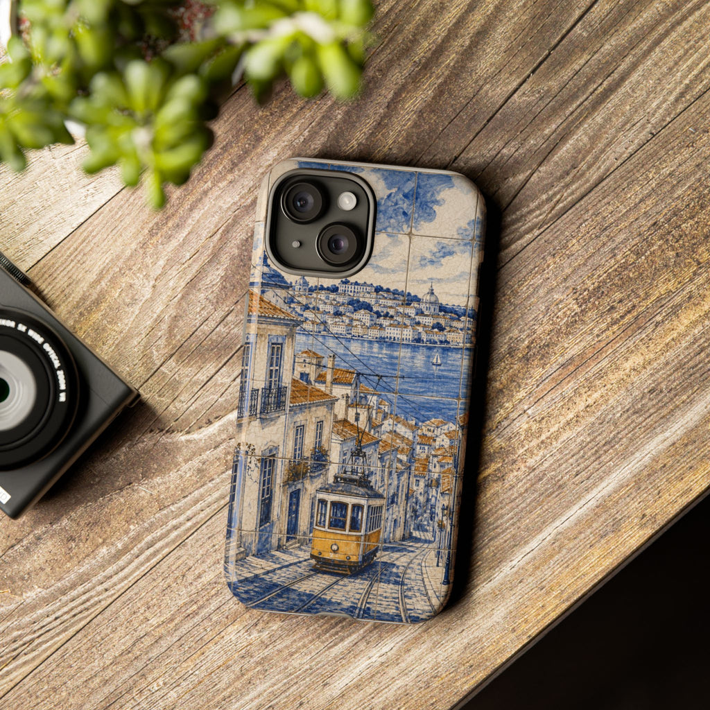 Lisbon Phone Case, Azulejo-Look Travel Art, Tough Protective Case, Matte or Glossy