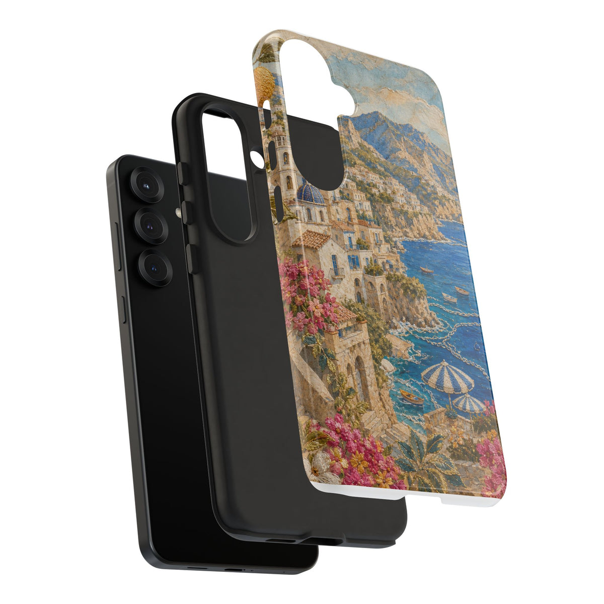 Amalfi Coast Phone Case, Fresco Embroidery-Look Art, Tough Protective Case