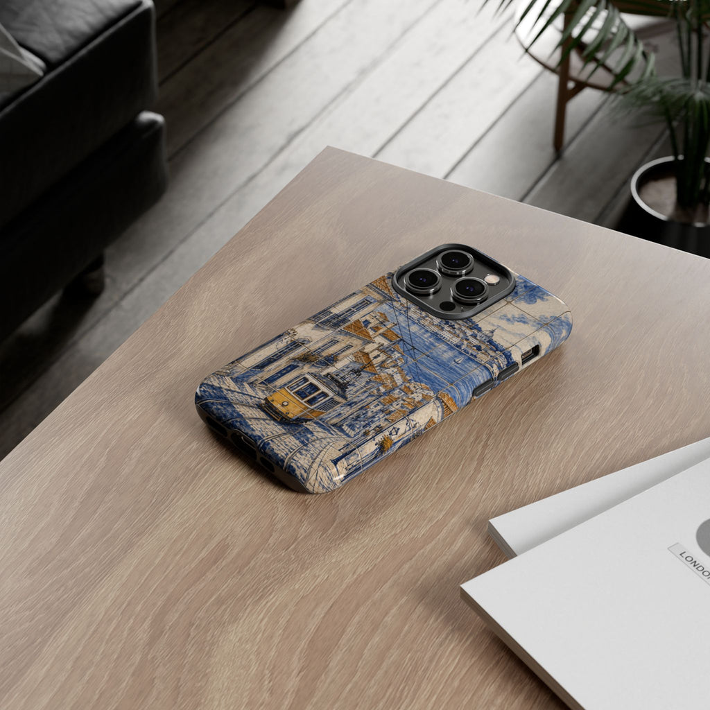 Lisbon Phone Case, Azulejo-Look Travel Art, Tough Protective Case, Matte or Glossy