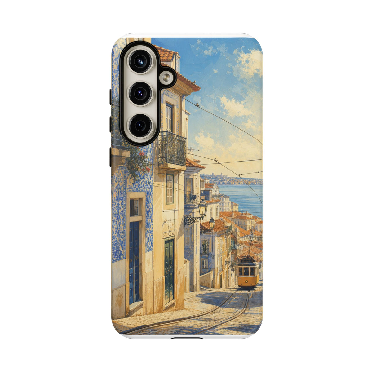 Lisbon Phone Case, Tram Street Travel Art, Tough Protective Case, Matte or Glossy