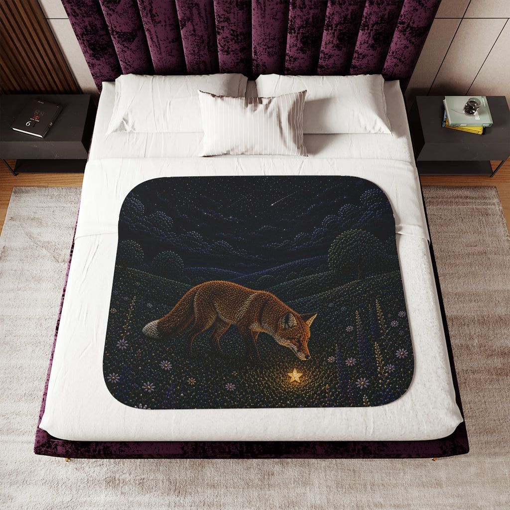 Fox Blanket for Kids, Fox and the Falling Stars Sherpa Throw, Woodland Nursery Decor, Cozy Toddler Blanket, Baby Shower Gift