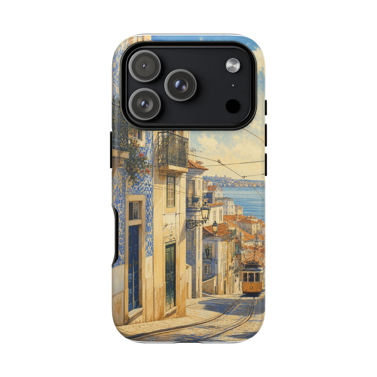 Lisbon Phone Case, Tram Street Travel Art, Tough Protective Case, Matte or Glossy