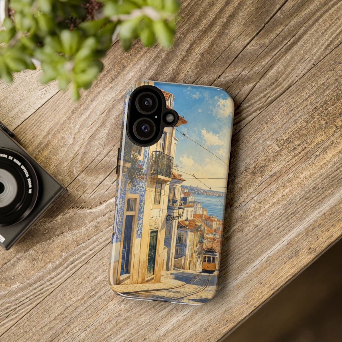 Lisbon Phone Case, Tram Street Travel Art, Tough Protective Case, Matte or Glossy