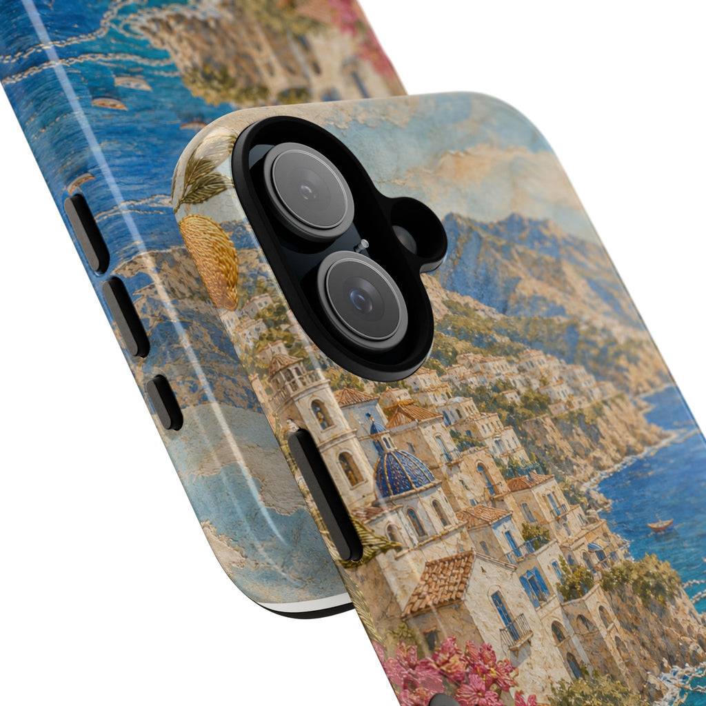 Amalfi Coast Phone Case, Fresco Embroidery-Look Art, Tough Protective Case