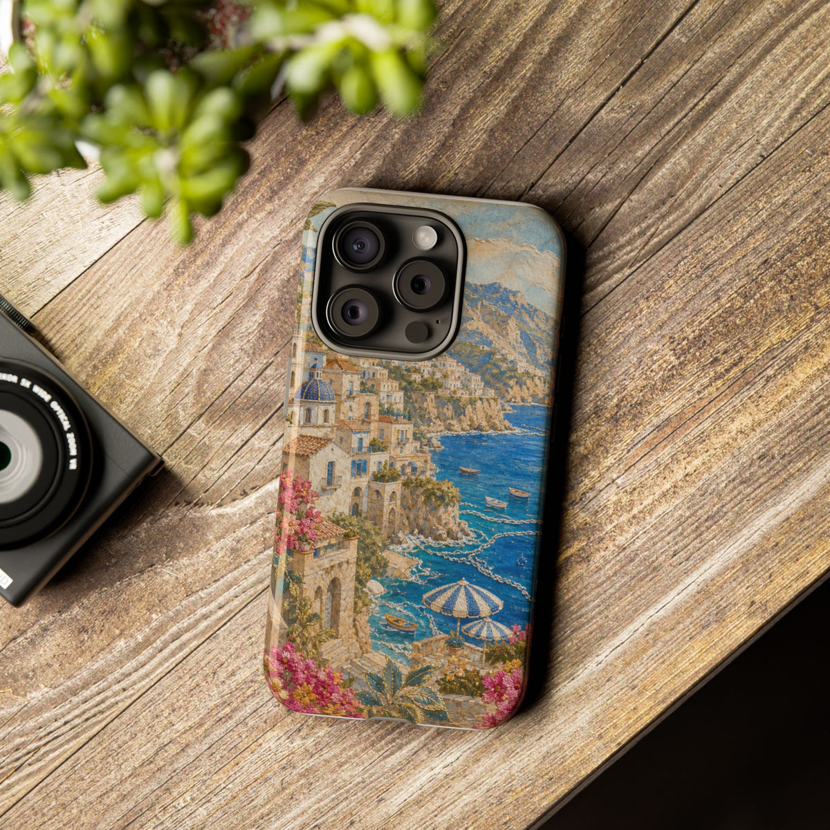 Amalfi Coast Phone Case, Fresco Embroidery-Look Art, Tough Protective Case