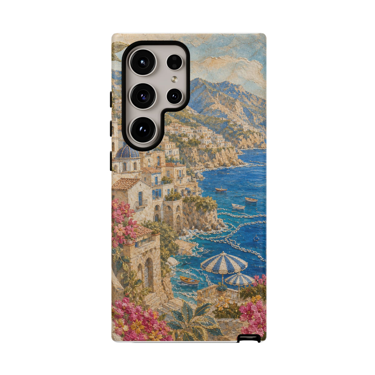 Amalfi Coast Phone Case, Fresco Embroidery-Look Art, Tough Protective Case