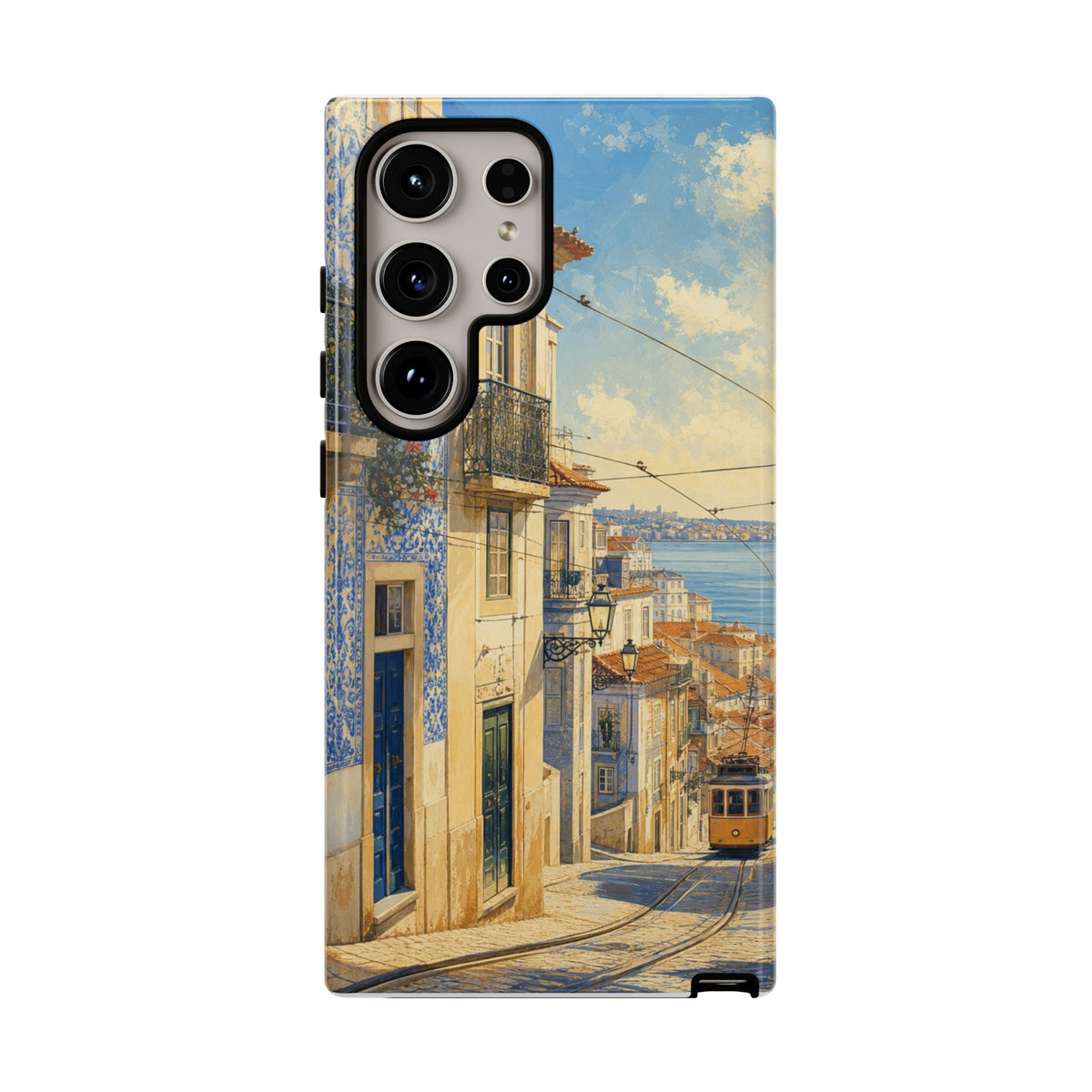 Lisbon Phone Case, Tram Street Travel Art, Tough Protective Case, Matte or Glossy