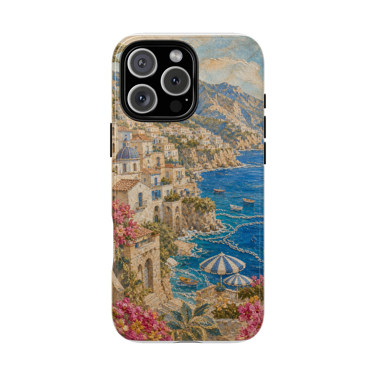 Amalfi Coast Phone Case, Fresco Embroidery-Look Art, Tough Protective Case