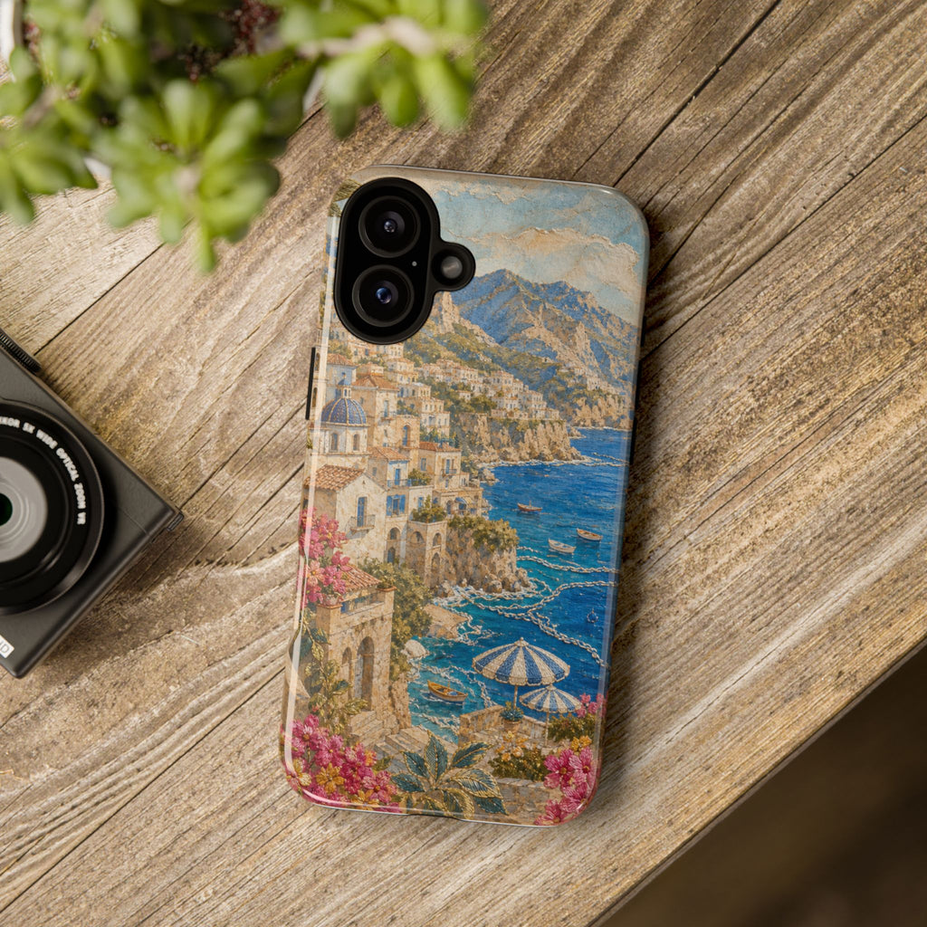 Amalfi Coast Phone Case, Fresco Embroidery-Look Art, Tough Protective Case