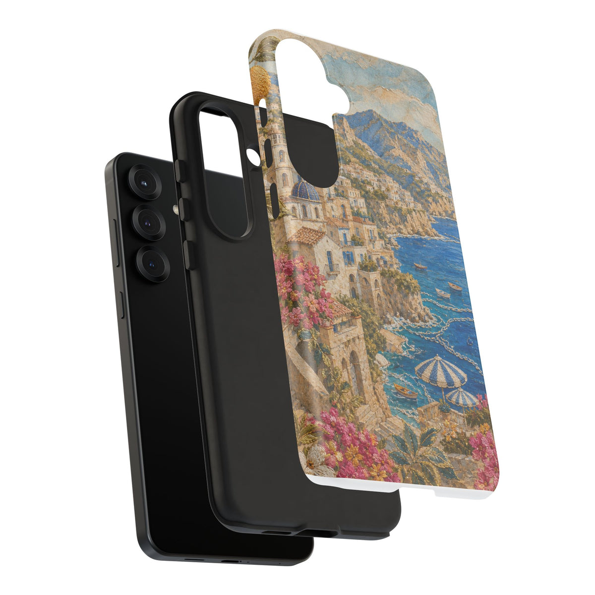 Amalfi Coast Phone Case, Fresco Embroidery-Look Art, Tough Protective Case