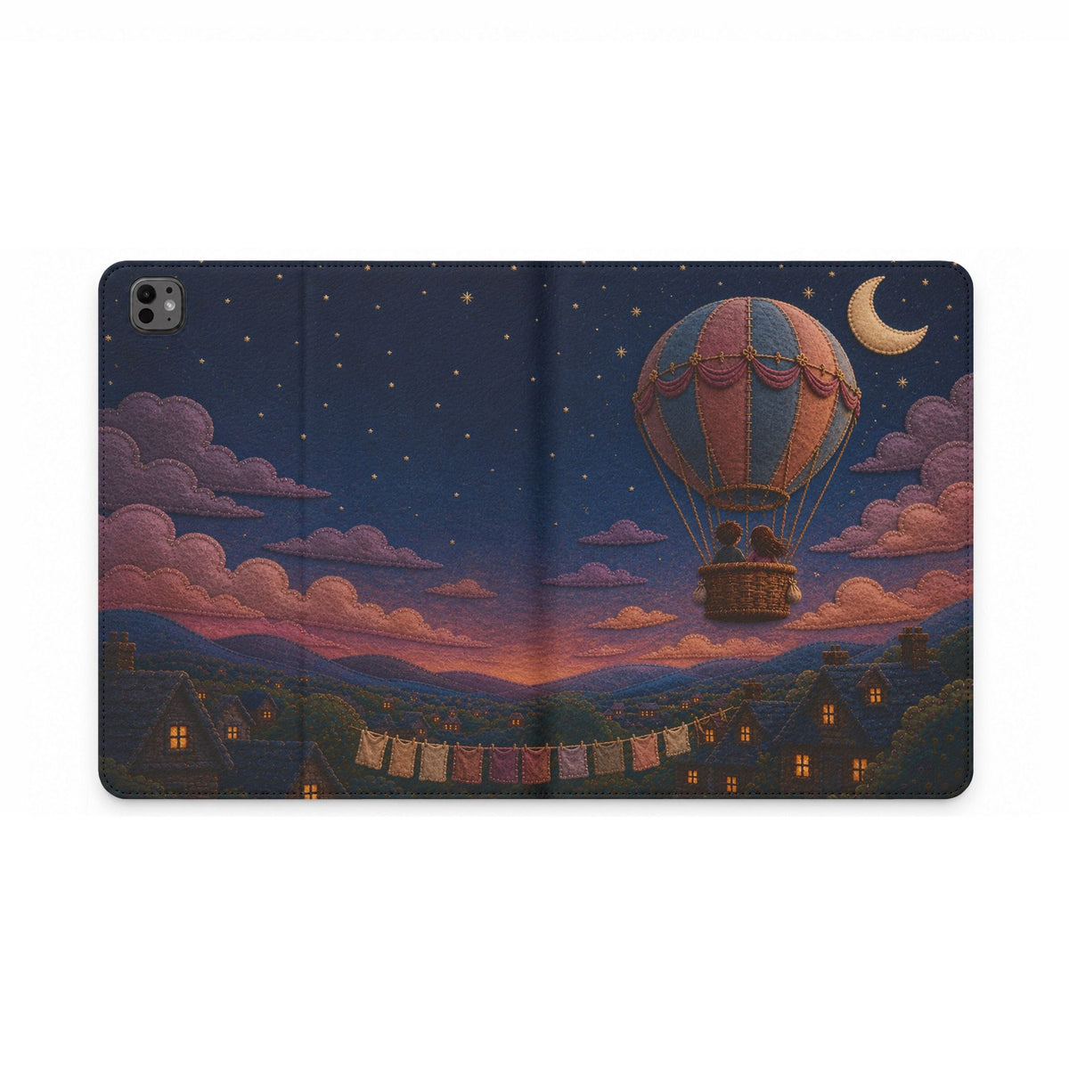Hot Air Balloon iPad Case, Balloon to the Moon Folio, Vegan Leather Tablet Case, Celestial Gift, Whimsical Tech Gift