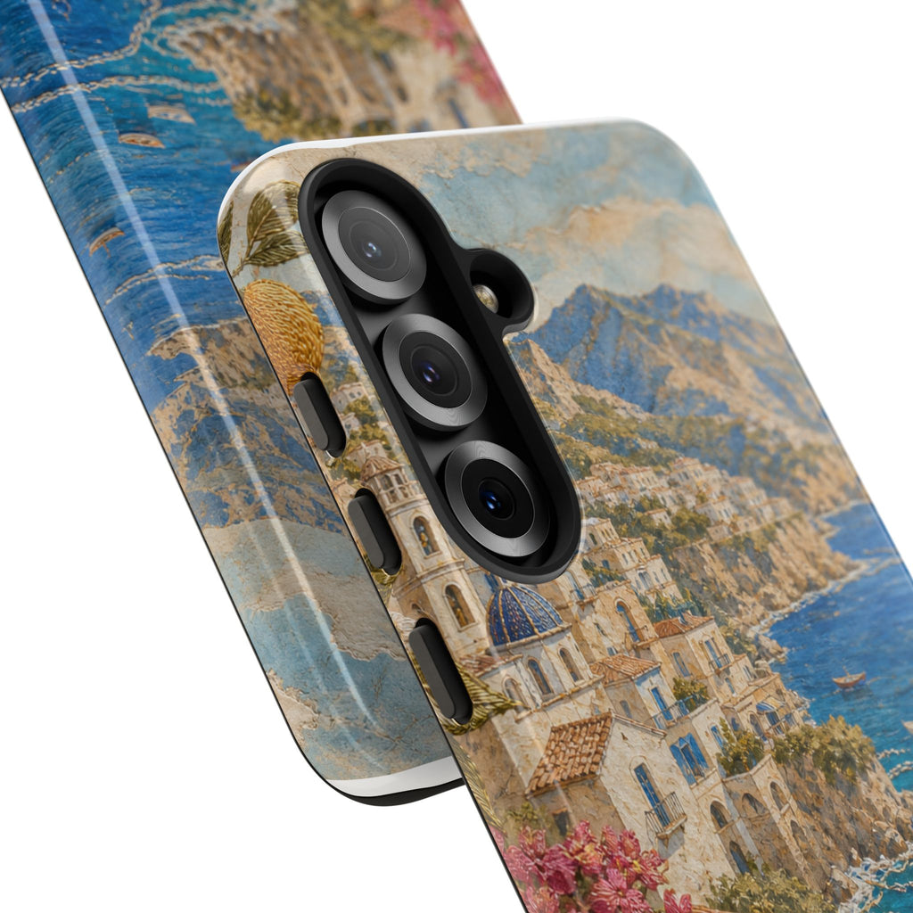 Amalfi Coast Phone Case, Fresco Embroidery-Look Art, Tough Protective Case