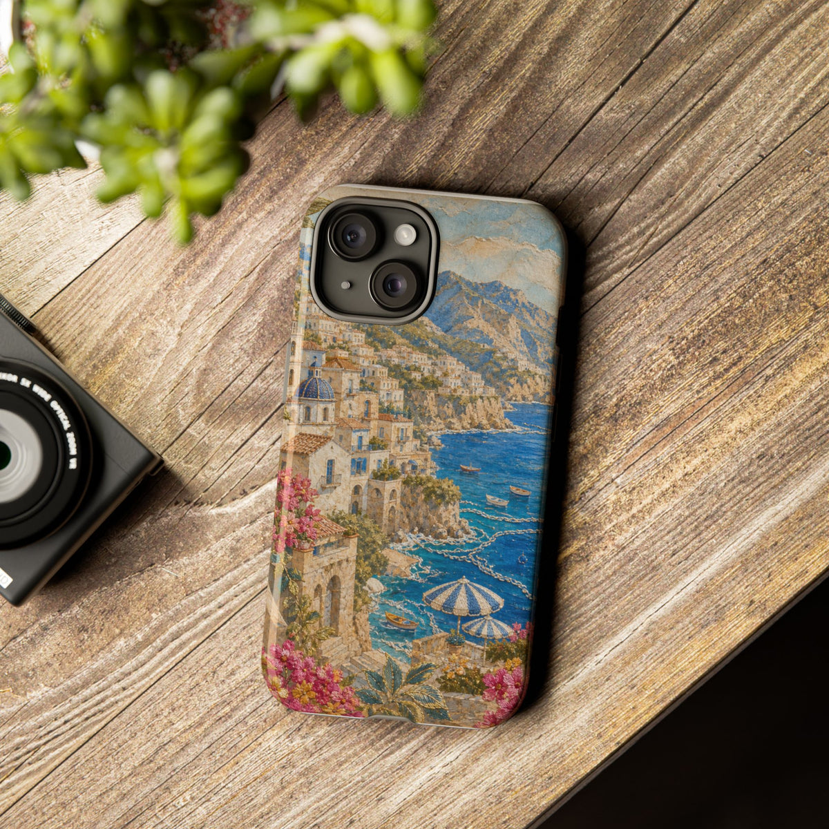 Amalfi Coast Phone Case, Fresco Embroidery-Look Art, Tough Protective Case