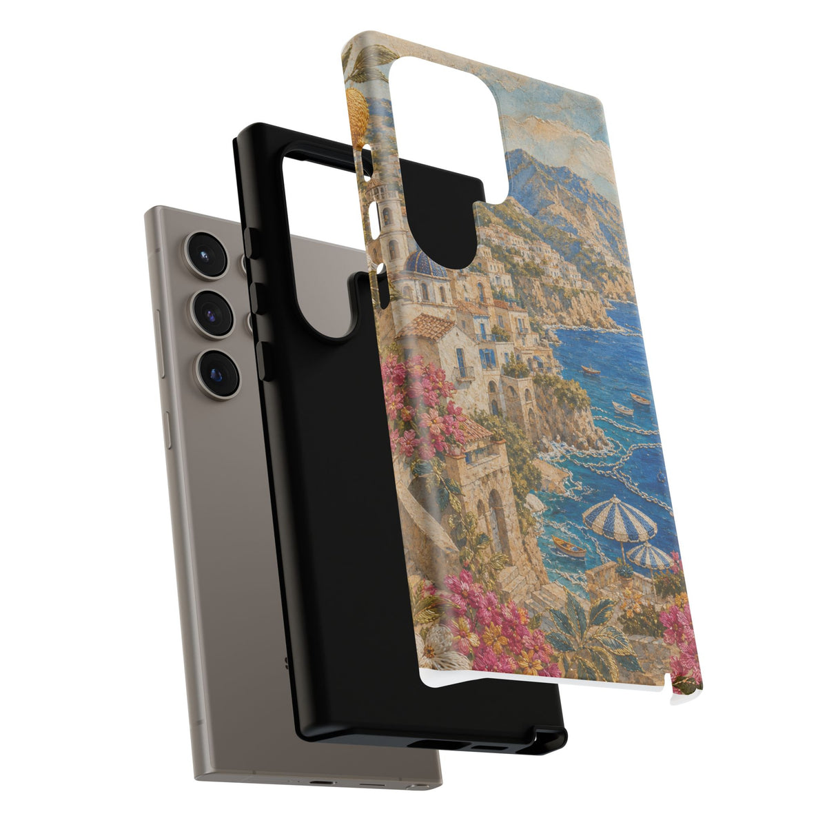Amalfi Coast Phone Case, Fresco Embroidery-Look Art, Tough Protective Case