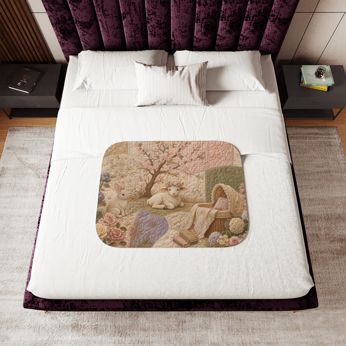 Storybook Nursery Blanket, Quilt Garden Sherpa Throw, Patchwork Look Baby Blanket, Cottagecore Nursery Decor, Baby Shower Gift