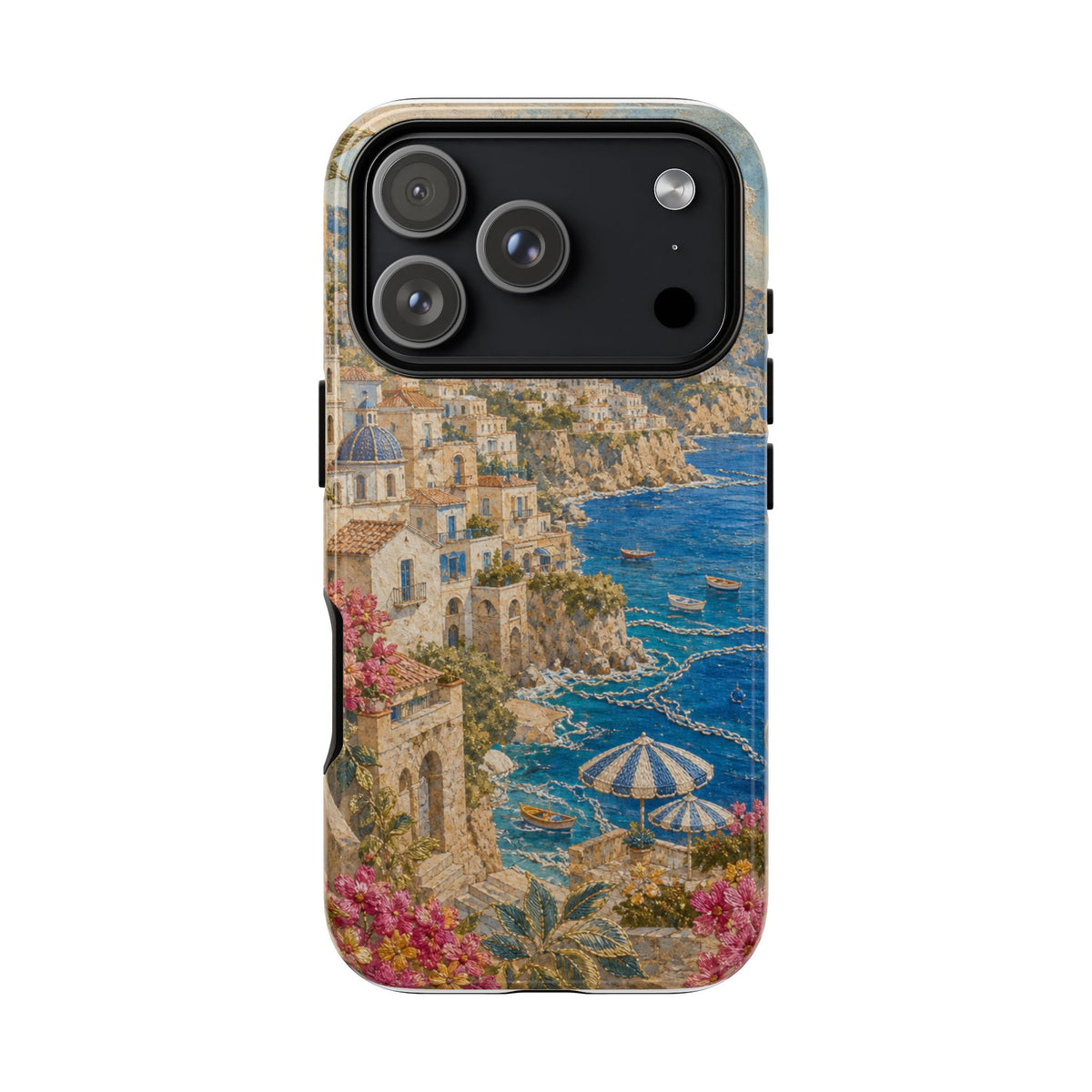 Amalfi Coast Phone Case, Fresco Embroidery-Look Art, Tough Protective Case