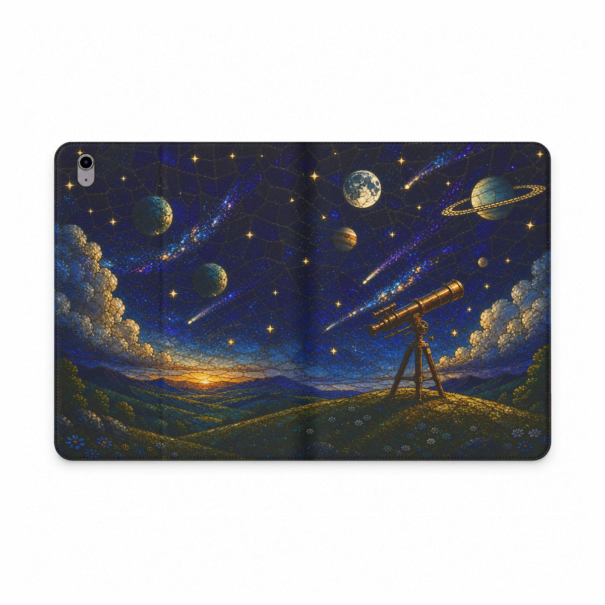 Celestial iPad Case, Starlight Observatory Stained Glass Folio, Vegan Leather Tablet Case, Astronomy Gift, Star Gift