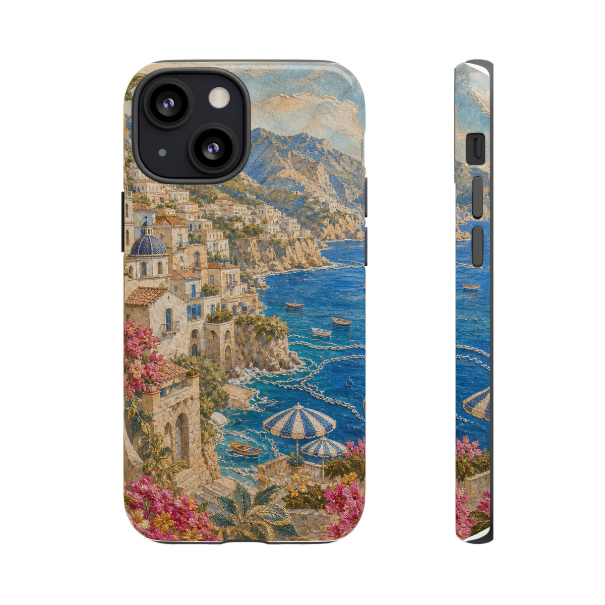 Amalfi Coast Phone Case, Fresco Embroidery-Look Art, Tough Protective Case