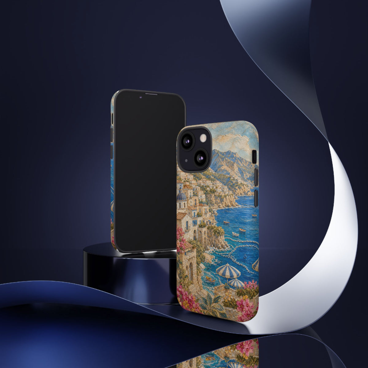 Amalfi Coast Phone Case, Fresco Embroidery-Look Art, Tough Protective Case