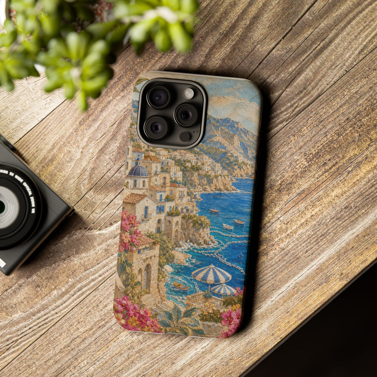 Amalfi Coast Phone Case, Fresco Embroidery-Look Art, Tough Protective Case