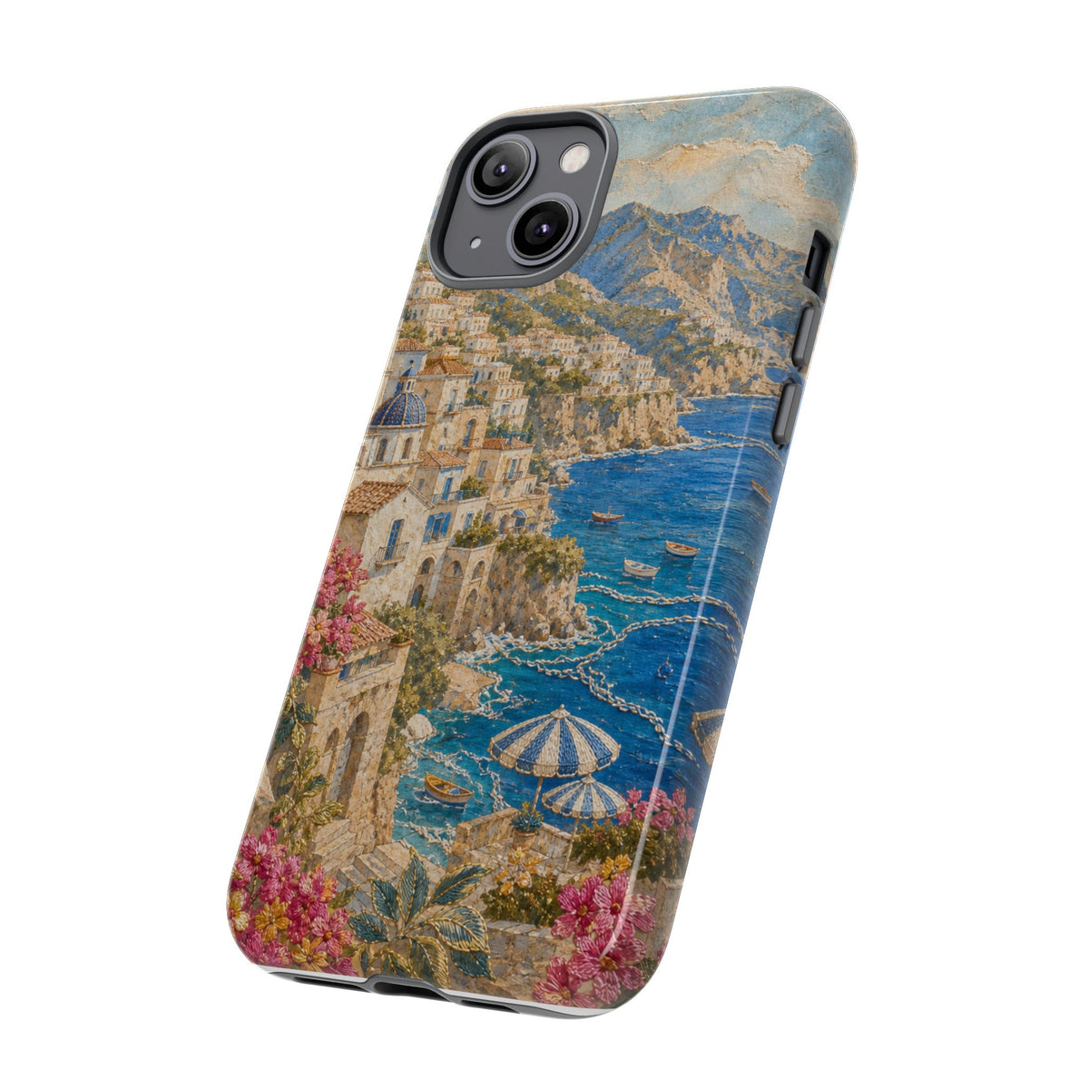Amalfi Coast Phone Case, Fresco Embroidery-Look Art, Tough Protective Case