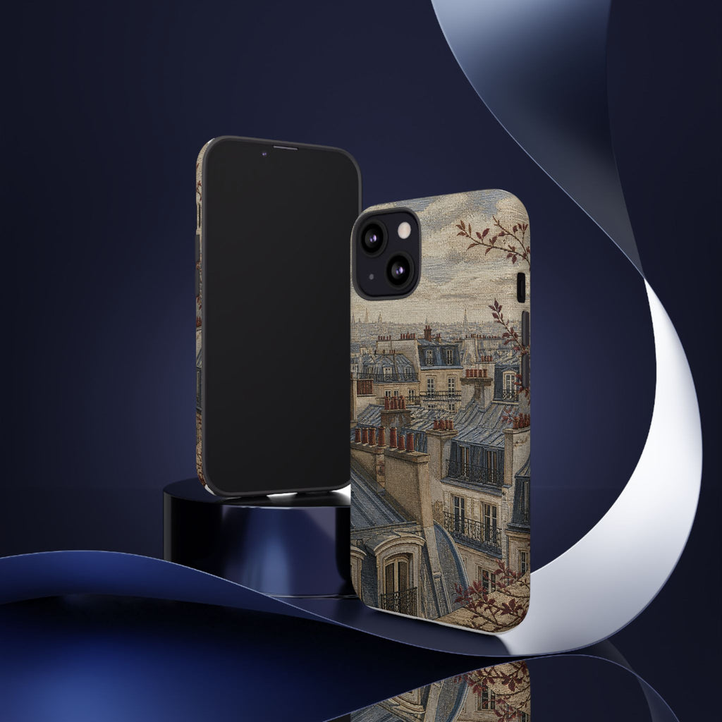 Paris Phone Case, Jacquard-Look Travel Art, Tough Protective Case, Matte or Glossy