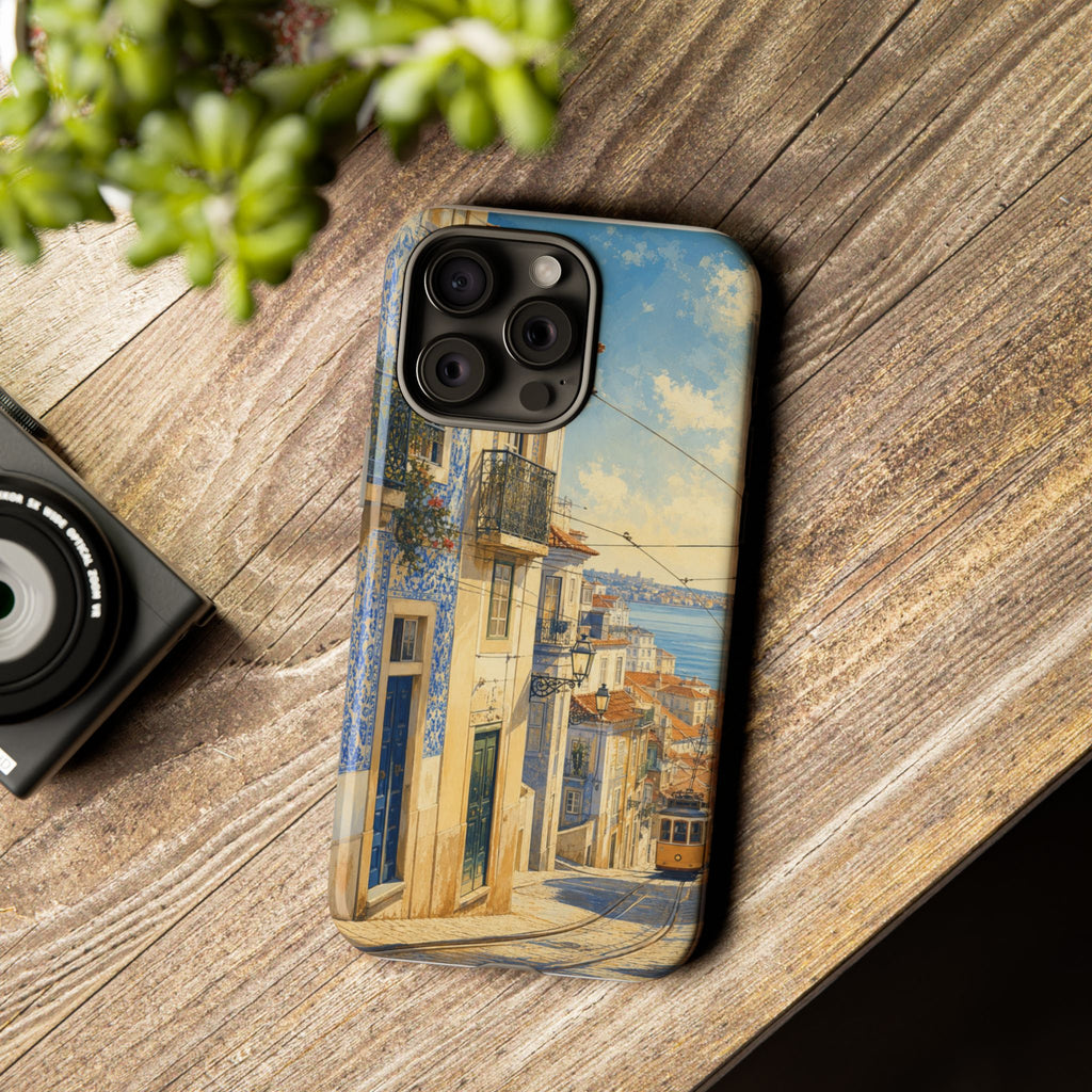 Lisbon Phone Case, Tram Street Travel Art, Tough Protective Case, Matte or Glossy