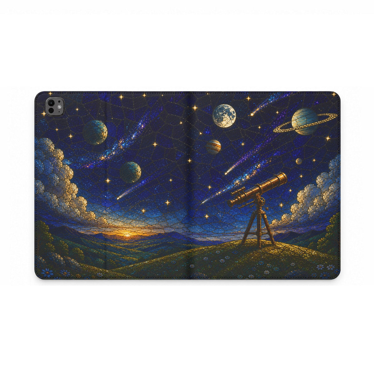 Celestial iPad Case, Starlight Observatory Stained Glass Folio, Vegan Leather Tablet Case, Astronomy Gift, Star Gift