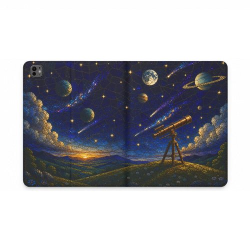 Celestial iPad Case, Starlight Observatory Stained Glass Folio, Vegan Leather Tablet Case, Astronomy Gift, Star Gift