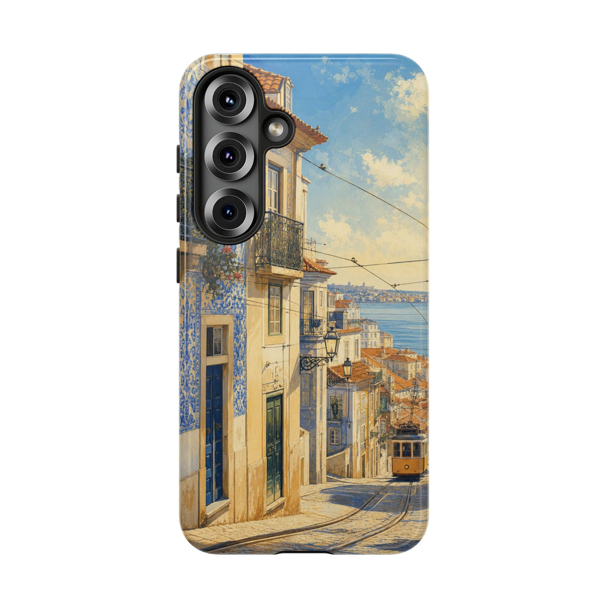 Lisbon Phone Case, Tram Street Travel Art, Tough Protective Case, Matte or Glossy