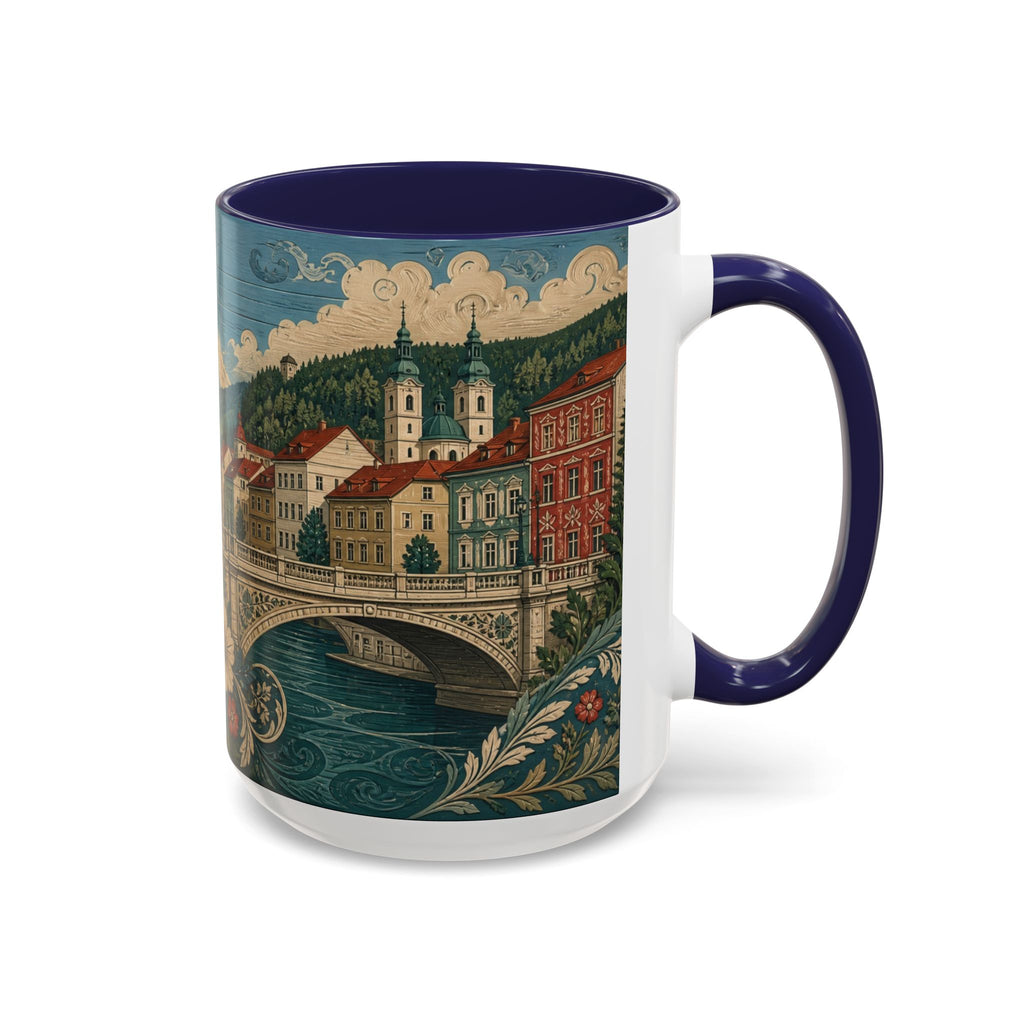 Bled & Ljubljana Accent Coffee Mug, Material-Look Travel Art, 11oz 15oz