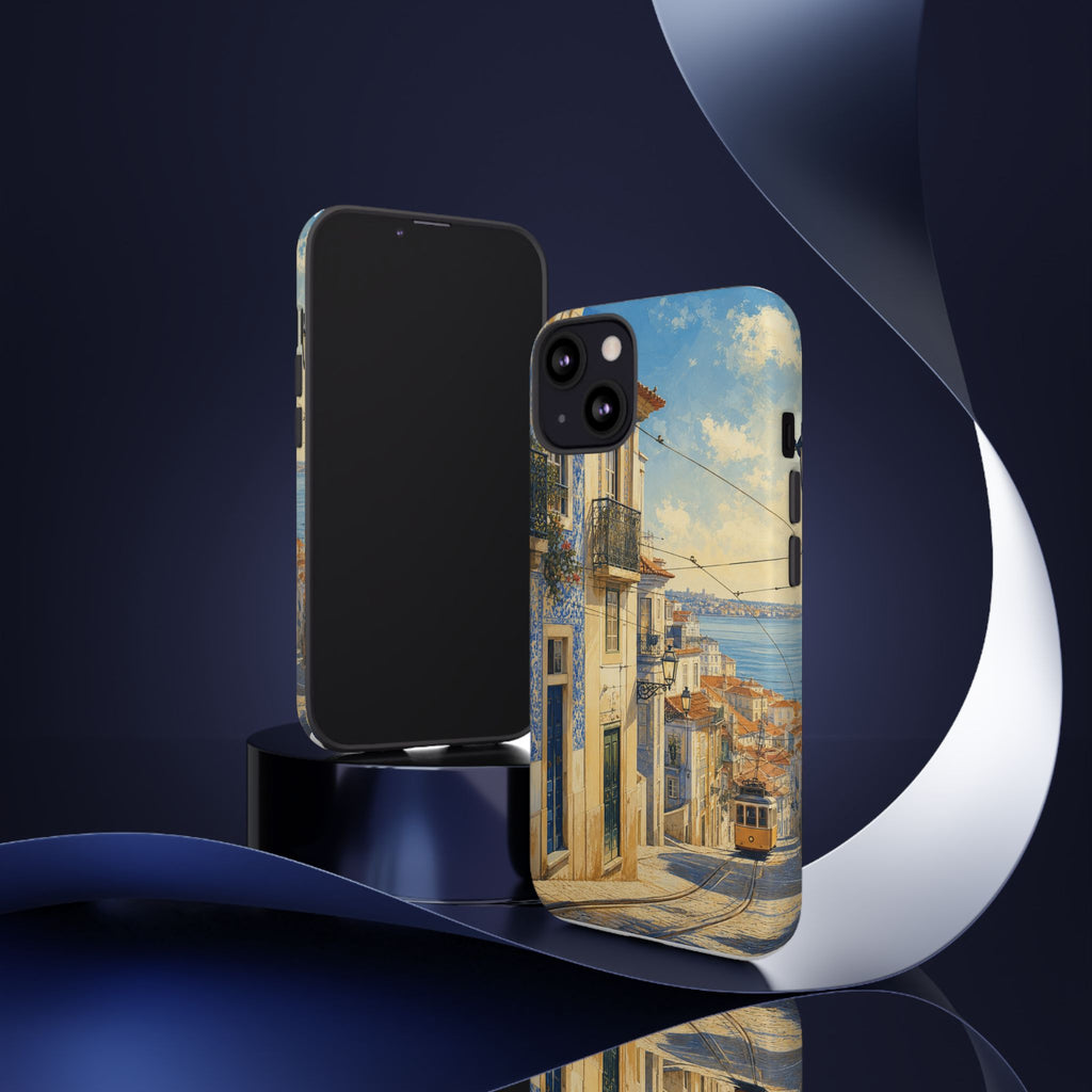 Lisbon Phone Case, Tram Street Travel Art, Tough Protective Case, Matte or Glossy