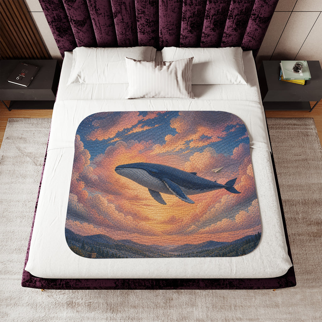 Whale Blanket, Whale Above the Clouds Sherpa Throw, Ocean Nursery Decor, Kids Toddler Blanket, Baby Shower Gift, Storybook Nursery