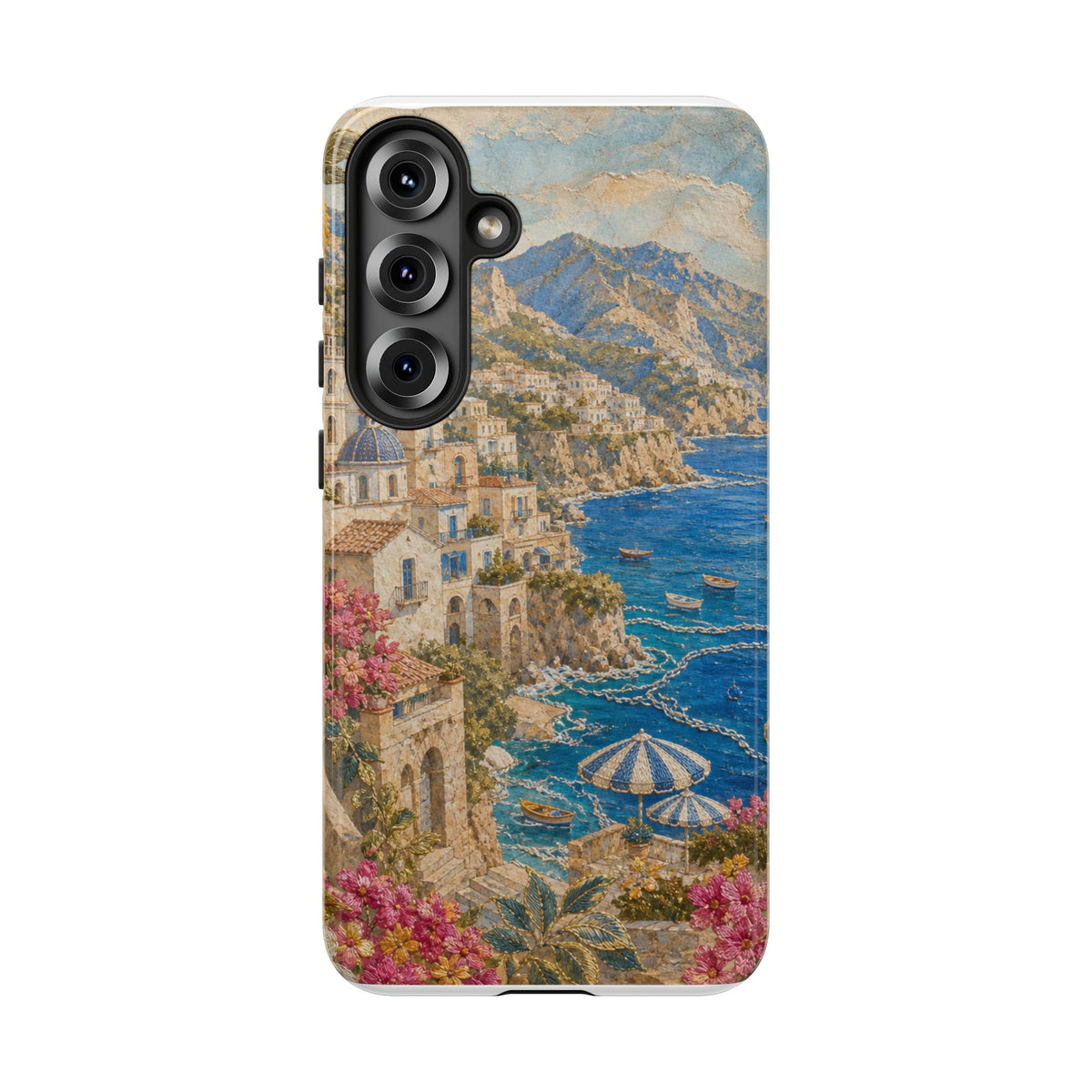 Amalfi Coast Phone Case, Fresco Embroidery-Look Art, Tough Protective Case