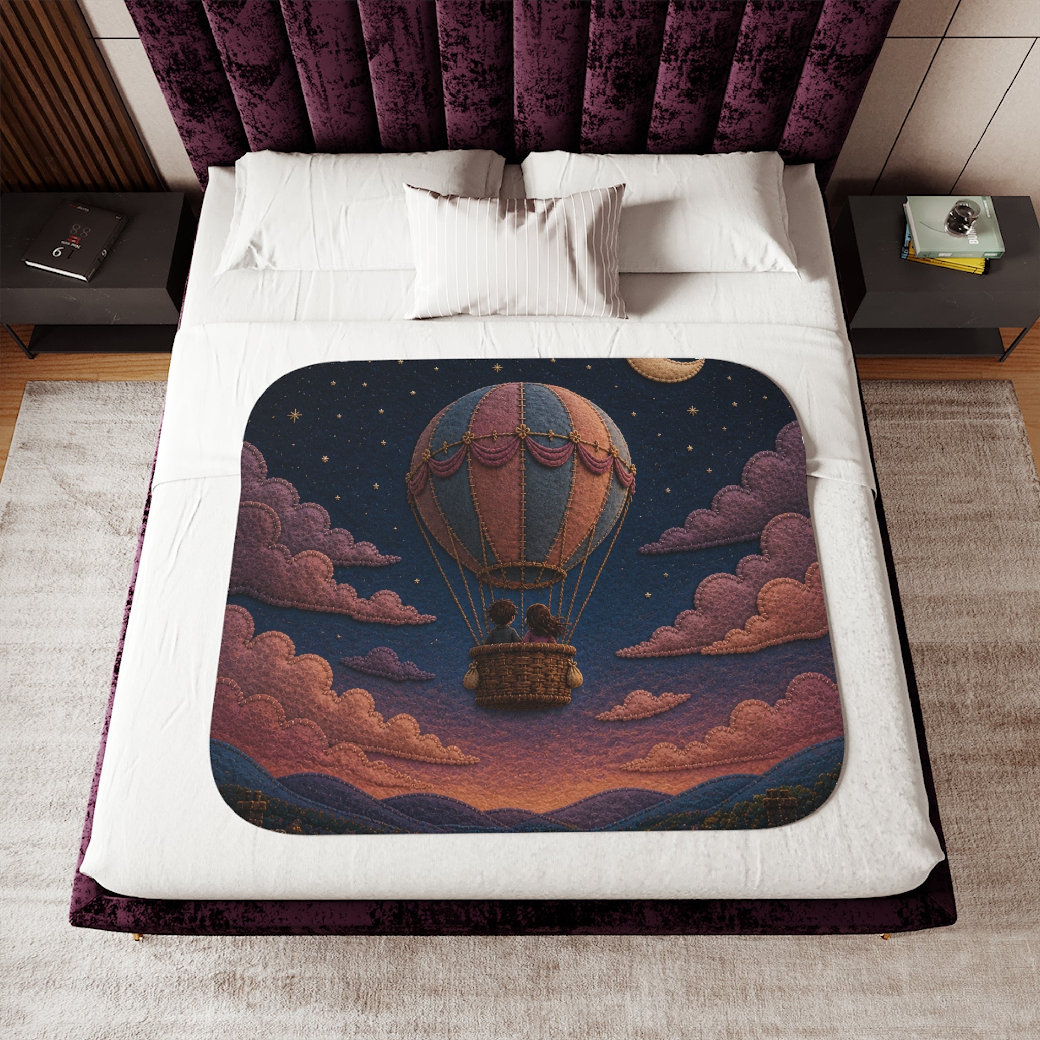 Hot Air Balloon Blanket, Balloon to the Moon Sherpa Throw, Moon Nursery Decor, Kids Toddler Blanket, Baby Shower Gift, Storybook Nursery