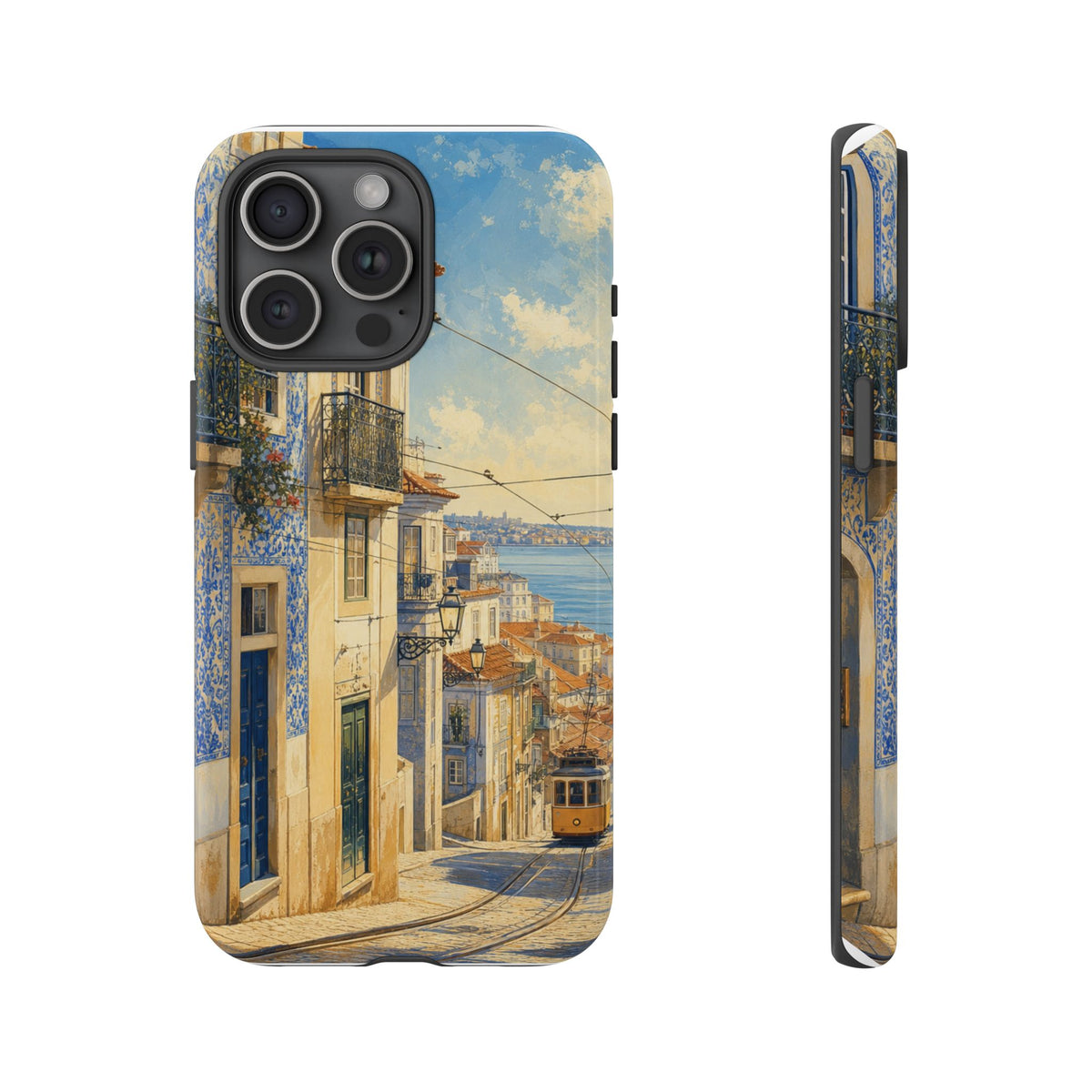 Lisbon Phone Case, Tram Street Travel Art, Tough Protective Case, Matte or Glossy