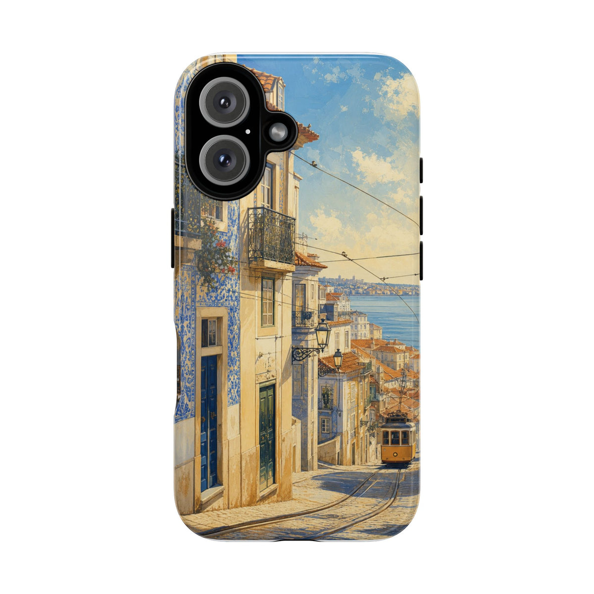 Lisbon Phone Case, Tram Street Travel Art, Tough Protective Case, Matte or Glossy