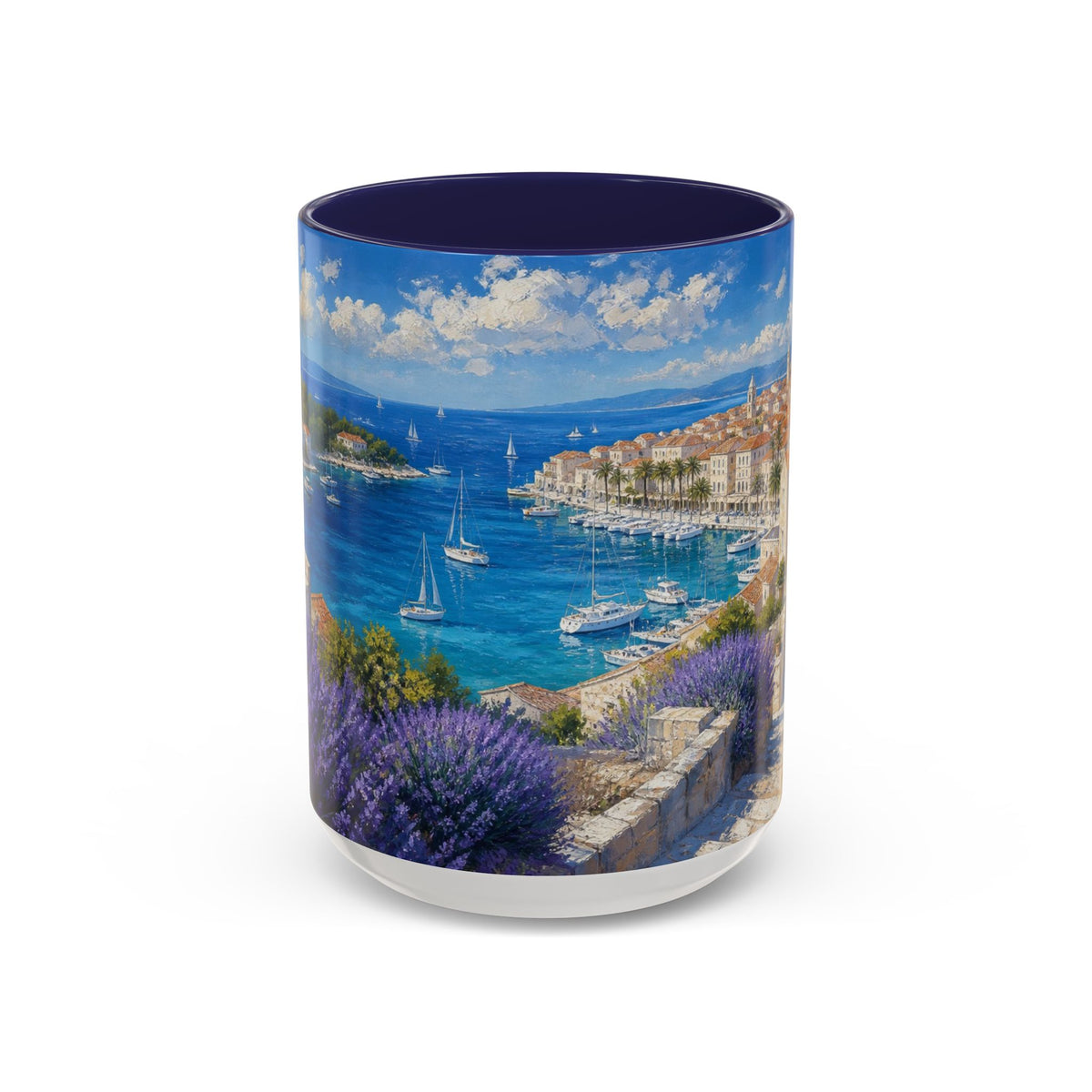 Hvar & Split Accent Coffee Mug, Scenic Travel Art, 11oz 15oz