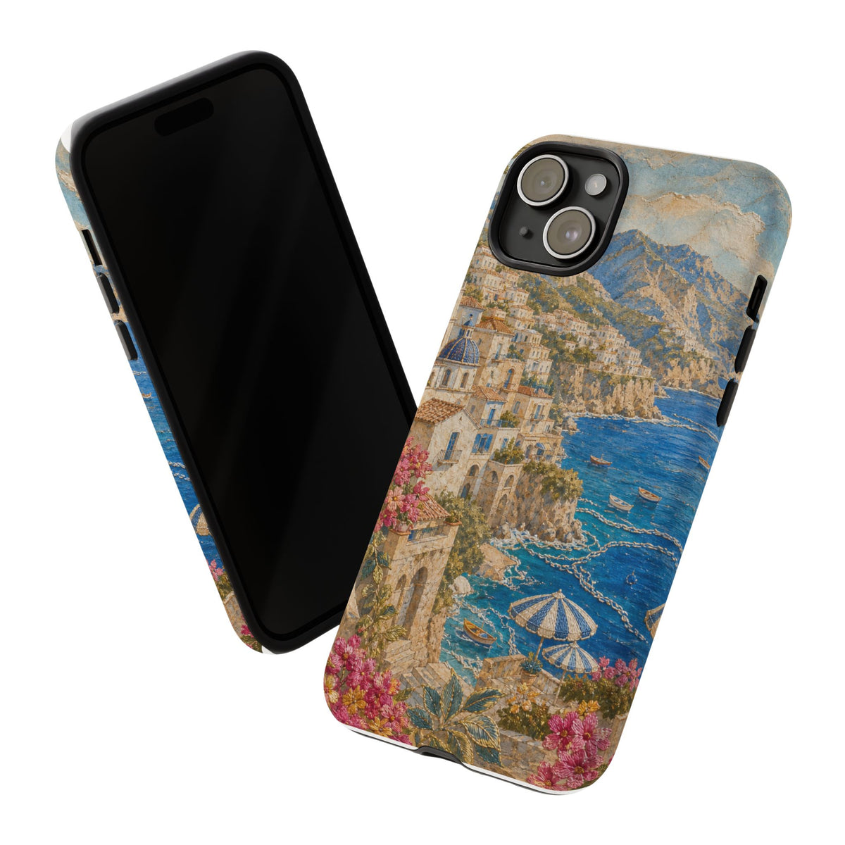 Amalfi Coast Phone Case, Fresco Embroidery-Look Art, Tough Protective Case